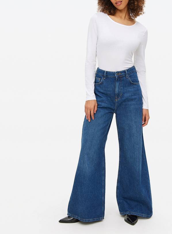 Dark Blue Wash Palazzo Wide Leg Jeans  16L